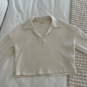 Abercrombie & Fitch Cream Waffle-Knit Polo Sweater